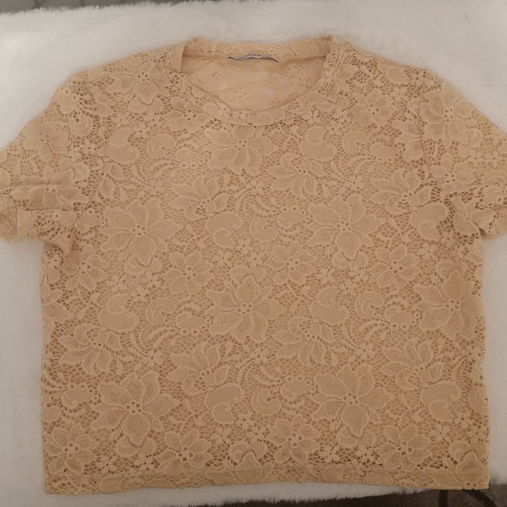 Zara Lacey Light Peach Short Sleeve Top sz Small
